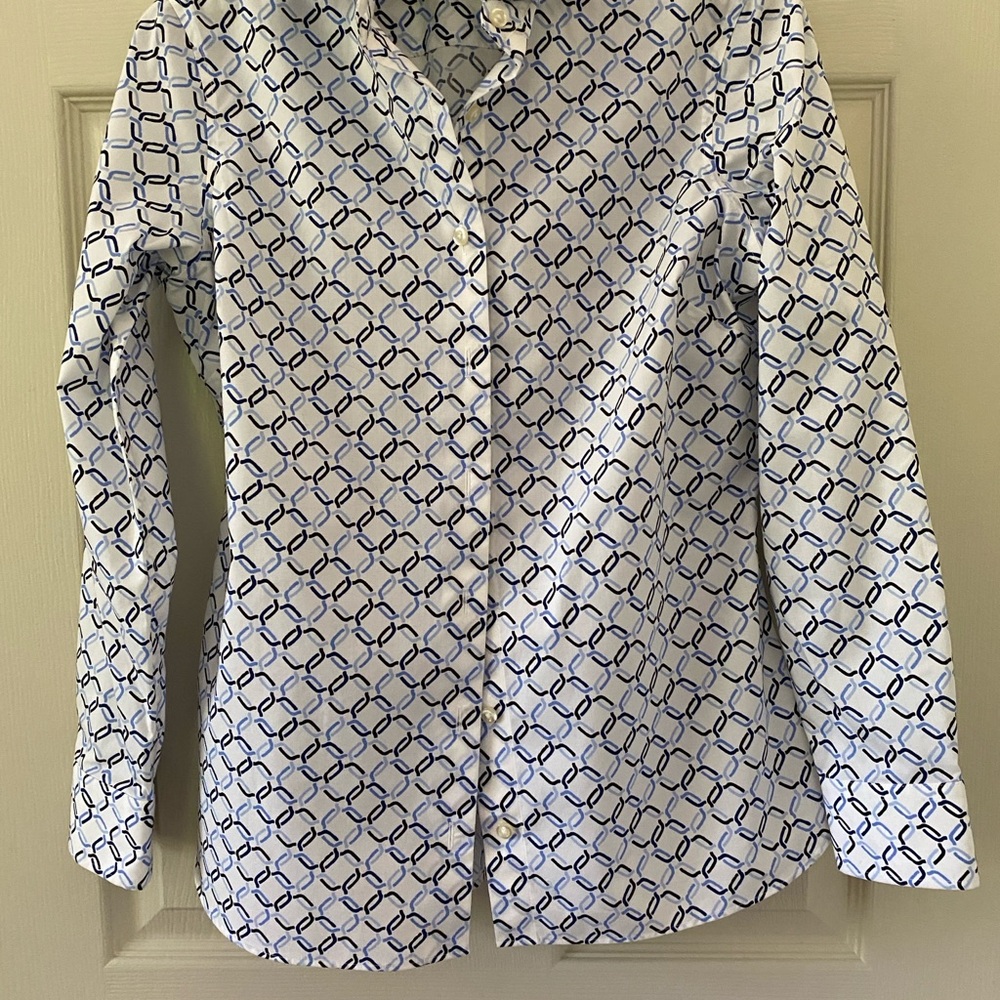 Lands' End Cream and Blue Chain Pattern Shirt